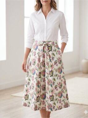 Soft Surroundings 1X Jordan Linen Maxi Skirt Ipanema Flowers Floral Womens Plus
